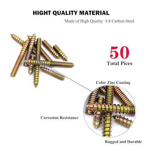 Image of 50 Pack Assorted Hanger Bolts Kit - 5 Sizes (5 /32-32 inch, 8 /5, 3 /4, 1, 1-1 /4, 1-1 /2 inch) - Double Headed Bolts, Wood Dowel Screws