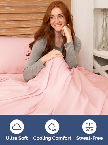 Image of Extra Deep Twin Fitted Sheet - Single Fitted Sheet Only - Baby Pink | Easily Fits 18 inch to 24 inch Mattress, Soft, Wrinkle Free, Breathable & Comfy, Extra Deep Pockets Hotel Luxury Fitted Sheet