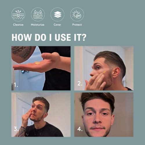 Image of Men Full-Coverage Foundation Mens Face Moisturizer Cream, Face Makeup for All Skin Types, Evens Skin Tone, Oil Control and Cover Flaws, Natural 240 (Fresh Canvas), 20ml