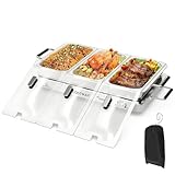 COSTWAY Buffet Servers and Warmers, 2 in 1 Electric Warming Tray, 450W Stainless Steel Chafing Dish with Temperature Control, 3 Serving Trays, 8 Qt Food Warmers Station for Parties Banquets Events