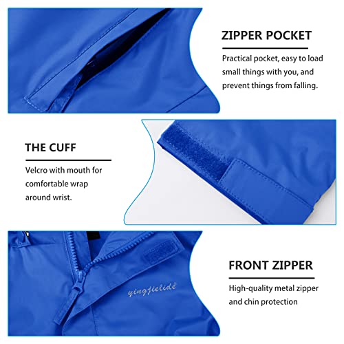 Image of YINGJIELIDE Boys Girls Waterproof Rain Jackets Kids Easy to Fold Windbreaker Lightweight Outdoor Hooded Raincoat