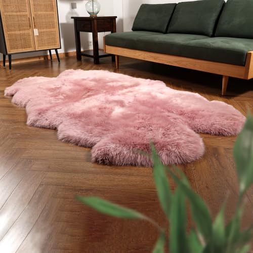 Premium Genuine Fur Sheepskin Rug Real Australia Sheepskin Natural Luxury Fluffy Lambskin Fur Area Rug Seat Covers for Kids Bedroom Sofa Chair Cover (Light Pink, 4ft x 6ft) …