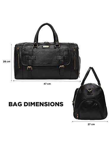 Image of Fur Jaden Weekender Premium Duffle Bag with Shoe Pocket for Travel for Men and Women Made of Faux Leather with Attachable Shoulder Strap Cabin Holiday Bag (Black)