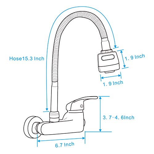 Wall Mount Faucet Kitchen 6 Inch Center Polished Chrome Commercial Single Handle Sprayer Mixer Bar Tap