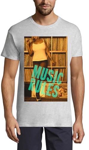T-shirt Music Rules Records en coton doux anti-déformation pour homme ash