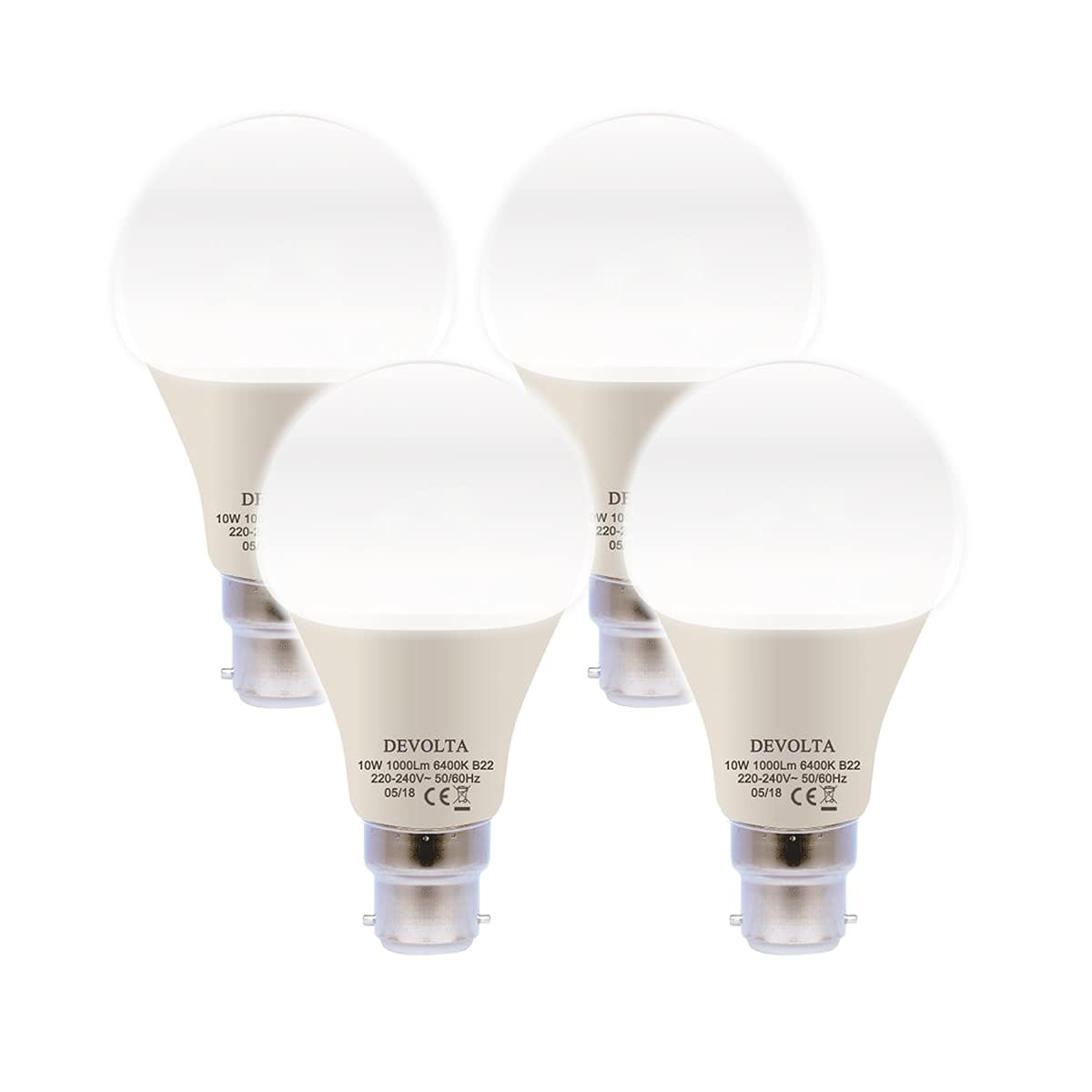 Devolta Cool White B22 Led Bayonet Light Bulbs 10W, A60, (6400K) Frosted Globe Gls Bulb, Ultra Bright 1000Lm, Non-Dimmable, Energy Saving Light Bulbs [Energy Class A+] 10W - Pack Of 4