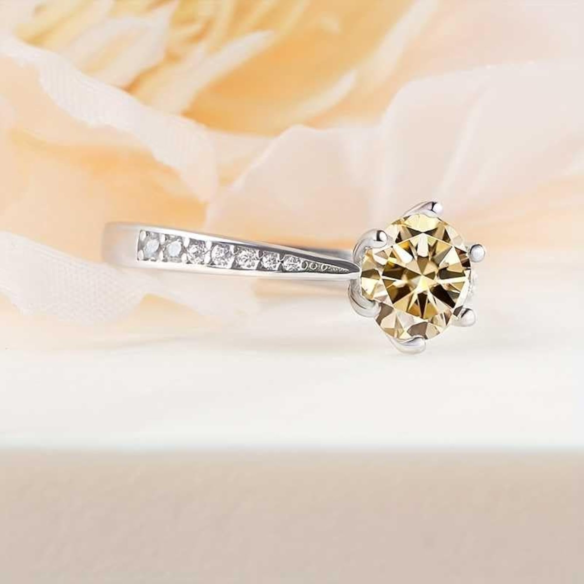 Plated Solitaire Ring with CZ, Statement Women's Ring (Green)