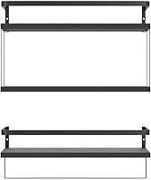 Vista 10 de Juego de 2 estantes flotantes montados en la pared de 3+1 niveles, estante de pared de madera rústica con marco de metal, estante de almacenamiento