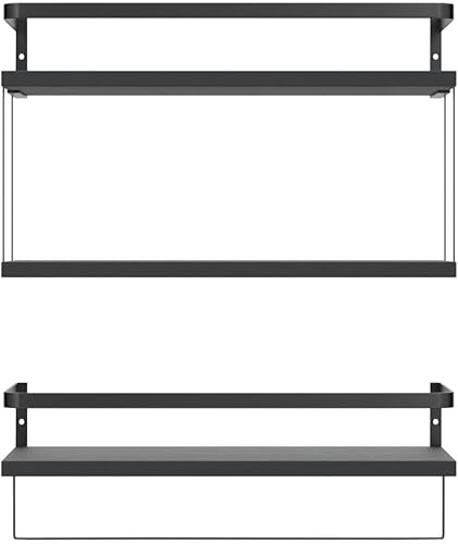 Miniatura 10 de RICHER HOUSE - Juego de 2 estantes flotantes montados en la pared de 2 + 1 niveles, estantes de pared de madera rústica con marco de metal, estante