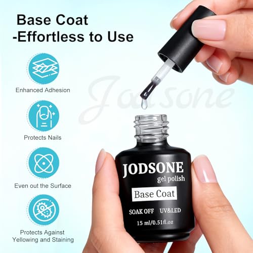 Image of JODSONE U V LED Nail Lamp with Base Coat Top Coat Set, Nail Dryer for Gel Polish for Nails with Automatic Sensor & 4 Timers
