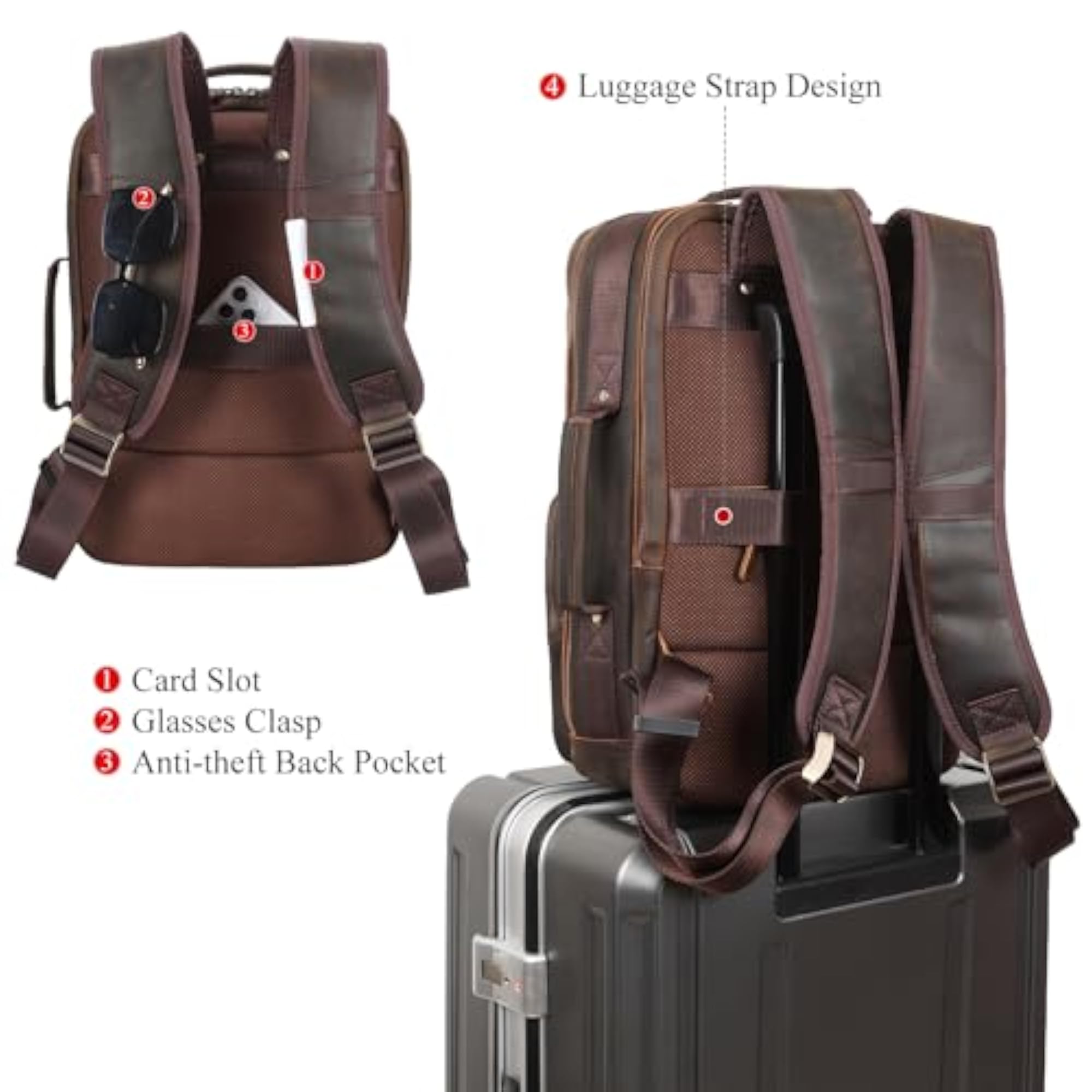 17.3" Full Grain Leather Laptop Backpack for Men