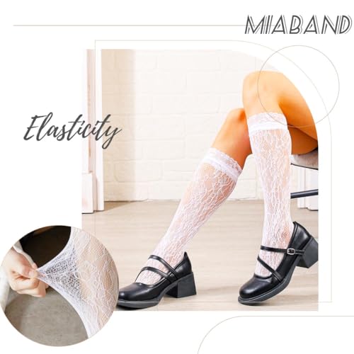 Knee High Fishnet Socks Mesh Lace Lolita Bowknot Lolita Lace Stocking for Women 2 Pairs4
