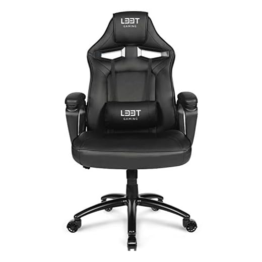 L33T Gaming Stol kontorsstol ergonomisk chefsfåtölj e-sport PC-stol med nack- och ländryggskudde, PU-läderskydd, justerbar skrivbordsstol e-sport spelstol, svart