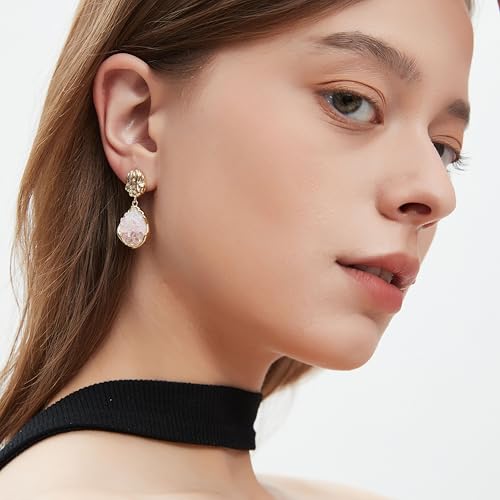 SIXFOX Crystal Earrings for Women, 14K Gold Plated Drop Earrings Pink — view 6