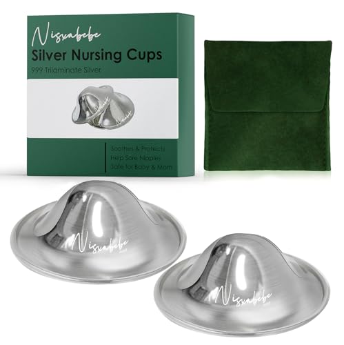 Image of NISXABEBE The Original Silver Nursing Cups - Nipple Shields for Nursing Newborn, Newborn Breastfeeding Must Haves for Soothe and Protect Your Nursing Nipples - Trilaminate 999 Silver(Regular)