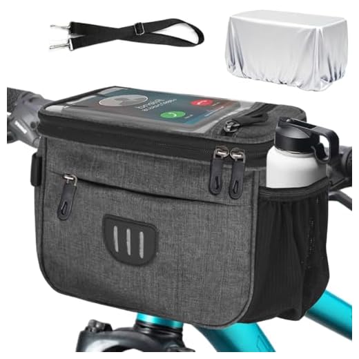MATTISAM Bike Handlebar Bag with Rain Cover, Shoulder Strap, Bike Basket Front with Phone Holder 6.8", Road Mountain Bicycle Pouch for Kids Men Women
