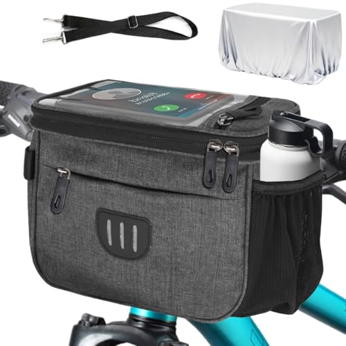 MATTISAM Bike Handlebar Bag with Rain Cover, Shoulder Strap, Bike Basket Front with Phone Holder 6.8', Road Mountain Bicycle Pouch for Kids Men Women