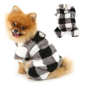 Fashion Plaid Puppy Pajamas Fluffy 4 Legged Dog Pyjamas Jammies Warm Windproof Doggie Jumpsuit Thermal Pet Pjs Winter Doggy Jumper Chihuahua Clothes Cat Fleece Coats Double D-Ring,Gray,XL