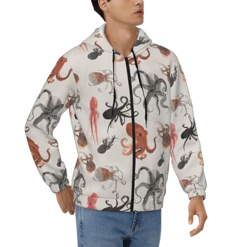 Sweat à fermeture éclair pour homme pull zippé à capuche pieuvre