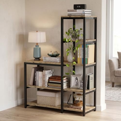 Image of FFO Modern Bedside Table with Drawer & Open Shelf, Wooden Top with Metal Frame, Compact Nightstand for Bedroom, End Table for Living Room