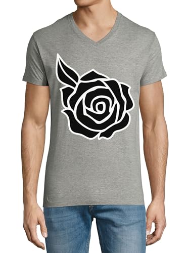 T-shirt V coton gris homme Black Rose Art vêtement mode été coupe ajustée