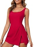 Aleumdr Swimdress for Women Tummy Control Skirt Swimsuit Modest Full Coverage Bathing Suit Slimming Swim Dress Fiery Red X-Large