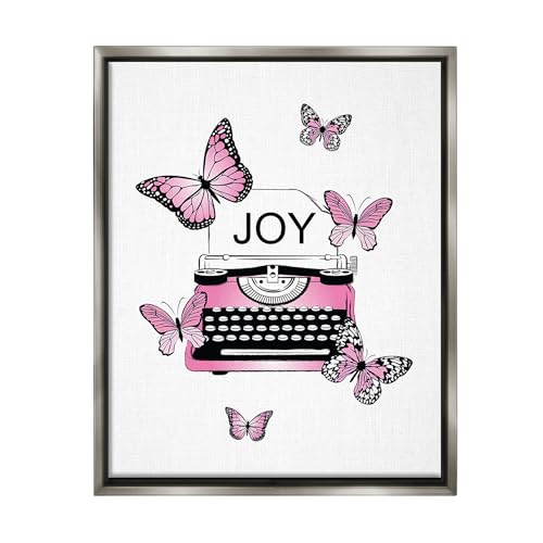 Image of Stupell Industries 'Typewriter with Joy'| Floating Frame Canvas Art | Stupell Industries | Gray, 25 x 31 Inches, Easy to Hang and Sturdy, Made in USA, by Martina Pavlova