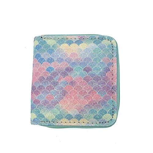 Women Small Short Wallets Mermaid Scale Coin Purse Credit Card Holder with Zipper for Teen Girls, B, One Size3