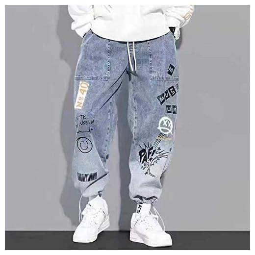 HöSt Graffiti Ankelbandade Byxor Herr Jeans Koreansk Stil LöSt Casual Harembyxor MäN Japanskt Mode Streetwear Byxor Xl Wathetblue62