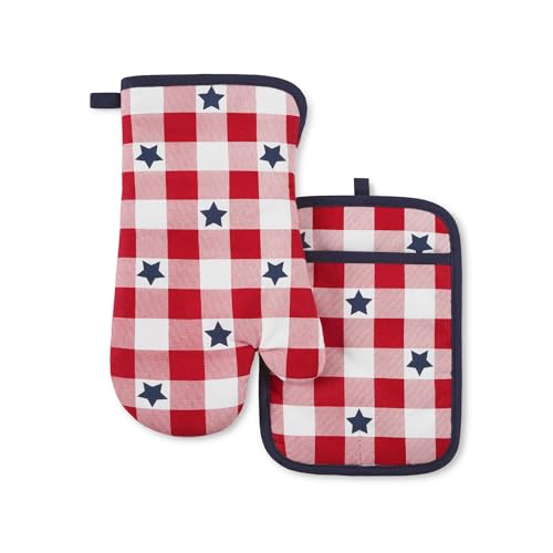 MARTHA STEWART Americana Star Gihgham Oven Mitt & Pot Holder