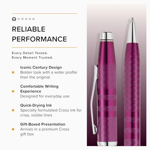 Image of Cross Century II Midnight Plum with Polished Chrome Appointments Refillable Ballpoint Pen - Medium Point, Black Ink, Presented in a Luxury Gift Box