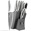NANFANG BROTHERS® 10 Pieces Damascus Kitchen Knife Set, High Carbon Stainless Steel Damascus Steel Chef Knife Set, Stainless Steel Ergonomic Handle for Chef, with Built-in Sharpening Rod NF