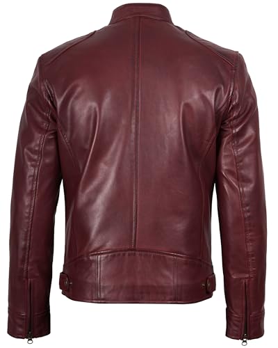 Image of Blingsoul Leather Jacket Men - Real Lambskin Cafe Racer Motorcycle Style Jacket for Mens