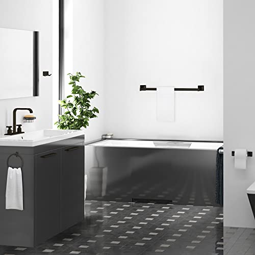 Image of Design House Millbridge 4-Piece Bathroom Accessory Set, Matte Black, Includes Towel Bar, Towel Ring, Toilet Paper Holder, and Robe Hook - Design House, 534628