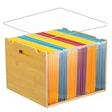 Memxike Bamboo File Organizer Box with Lid, Hanging File Storage Box with Handle suitable for Home Office Desk Banker Document Letter Size