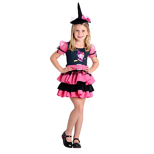 Hello Kitty Bruxinha Infantil Sulamericana Fantasias Preto/Rosa M 6/8 Anos