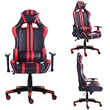 💺 【SILLA PARA JUEGOS DE ALTA CALIDAD】: cuero PU: resistente al desgaste, agradable para la piel y fácil de limpiar. Relleno de espuma viscoelástica: transpirable y de alta resistencia. Ruedas de poliuretano silenciosas: lisas para evitar arañazos en el suelo. Pies de silla de acero: seguridad a prueba de explosiones, fuerte capacidad de carga.