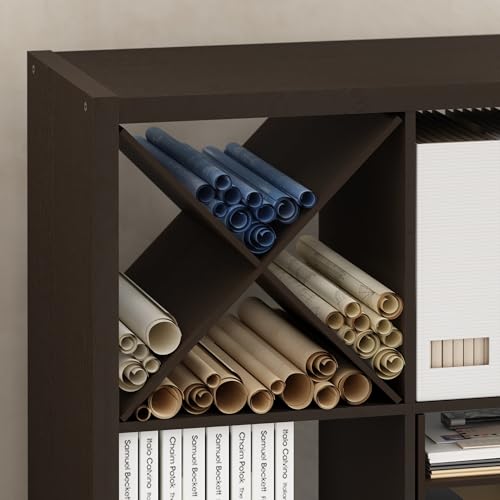 Image of Furinno Cubicle X-Shelf Cube Insert, Cube Organizer, Dark Oak | 13.3W x 13.4H, Fits into Furinno Extra Thick Cubes, for Organizers and Storage (Does not fit IKEA Kallax Shelving)