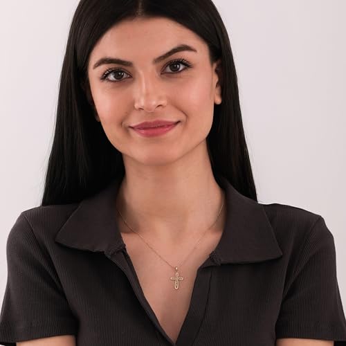 MIONZA 14K Gold Plated Cross Necklace for Women, Dainty Christian Religious Cross Pendant, Adjustable Chain, Gift for Her2