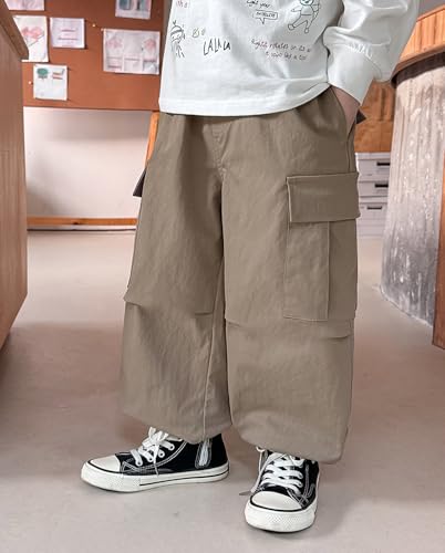 Viatabuna Boys Baggy Straight Cargo Pants Elastic Waist Kids Parachute Pants Streetwear Hip Hop Joggers with Flap Pocket2
