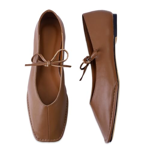 Image of VBDB Black Ballet Flats for Women Square Toe Lace up Wide Width Mary Jane Flats Casual Slip on Ballerina Shoes