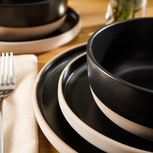 Image of Gibson Home Plates and Bowls Set, 12 Piece Dinnerware Set for 4, Black