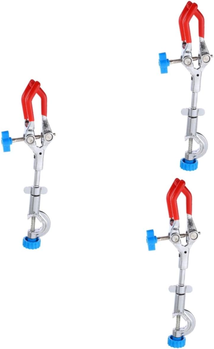 Luxshiny 3pcs 3 Adjustable 3 Prong Finger Clamp Laboratory Clip for Small Flask Tube Condenser Non-slip Surface for Secure Grip Heat-proof Handle
