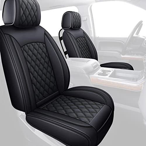 ROCCS Full Set Seat Covers for Chevy Silverado GMC Sierra 1500 2500HD 3500HD Crew Double Extended Cab 2024 2007-2026 Pickup,Airbag Compatible Front and Rear Seat Waterproof Protectors,Leather Black — view 2