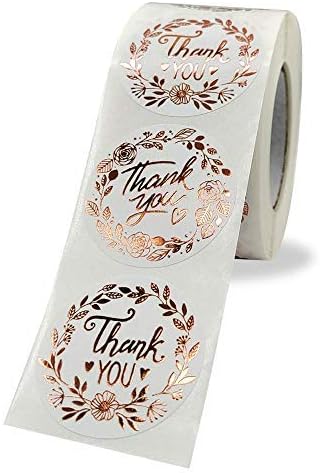 PMCDS2G Thank You Stickers Roll in Two Styles Rose Gold 1.5inch 500 Units in One Set for Festival Cards Floral Bouquets, Gift Wraps, Tags, Mailer Bags for Birthday, Christmas & Seasonal Sets Décor & Seals (Rose Gold)