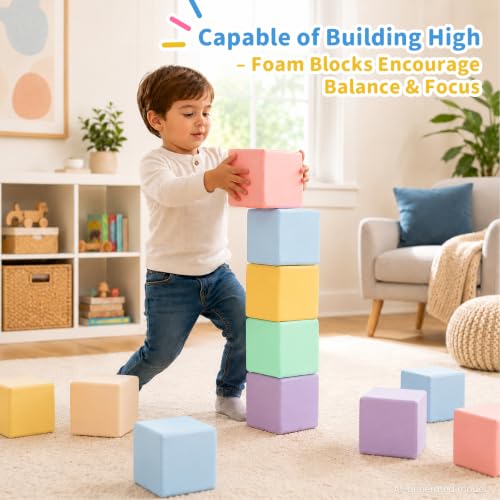 FUBOTRAD Soft Foam Building Blocks, Suitable for Children Aged 1-3 Years Old. A 12-piece Set with Cloth Covers, Suitable for Babies, Children, and Indoor/Outdoor Party Soft Toys (six Colors) - Image 5