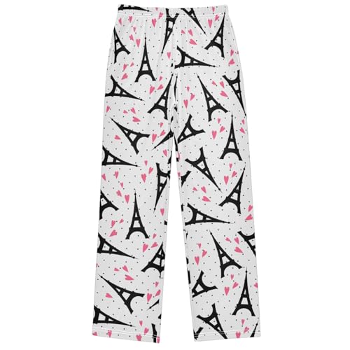 Boy's Lounge Pants Cartoon Eiffel Towl Pink Hearts Kids Jogger Pants Elastic Waist Long Bottoms with Pockets 6-14 Y