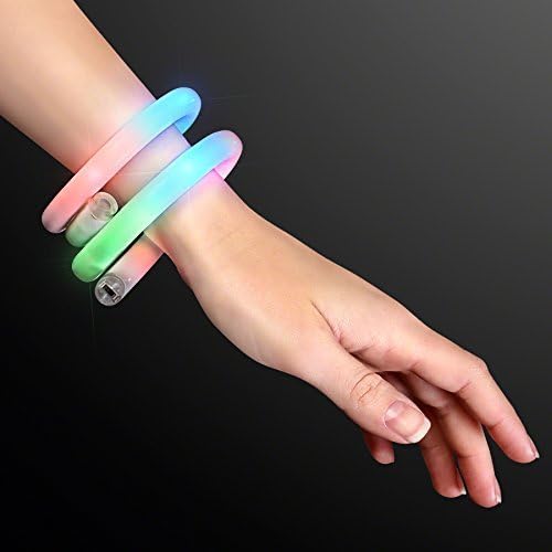 White Tube Light up Bracelets with Flashing Rainbow LEDs (Set of 12)