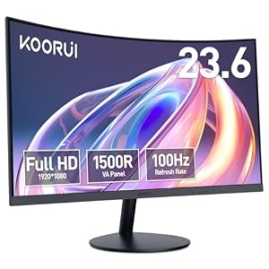KOORUI 24 Inch Curved Monitor, Gaming 100Hz, 1500R, FHD 1080P, VA, Eye Care
