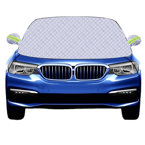 Kerizher Car Windscreen Cover,Snow UV Ice Protection Windshield Cover with 2 Hooks and 2 Mirror Covers,Four-Layered Windshield Frost Cover for Car,SUV,Truck (145cmx118cm)